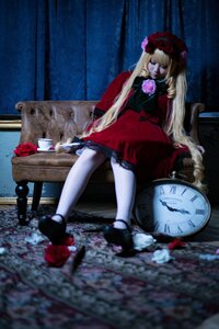 Rating: Safe Score: 0 Tags: 1girl blonde_hair closed_eyes dress flower hat long_hair red_dress rose shinku sitting solo very_long_hair white_legwear User: admin