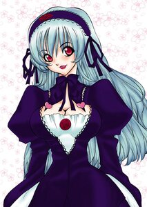 Rating: Safe Score: 0 Tags: 1girl blush breasts cleavage detached_collar dress frills hairband image juliet_sleeves large_breasts long_hair long_sleeves looking_at_viewer open_mouth puffy_sleeves red_eyes silver_hair smile solo suigintou User: admin