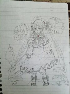 Rating: Safe Score: 0 Tags: 1girl bonnet dress frills full_body image long_sleeves looking_at_viewer monochrome shinku sketch solo standing traditional_media User: admin