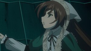 Rating: Safe Score: 0 Tags: 1girl black_ribbon brown_hair dress frills green_eyes image long_sleeves neck_ribbon profile ribbon solo suiseiseki User: admin