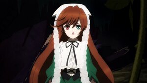 Rating: Safe Score: 0 Tags: 1girl :o brown_hair dress green_dress green_eyes heterochromia image long_hair long_sleeves looking_at_viewer open_mouth red_eyes ribbon solo suiseiseki very_long_hair User: admin