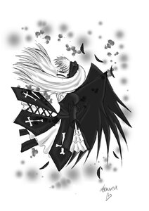 Rating: Safe Score: 0 Tags: 1girl dress full_body greyscale hairband image long_hair long_sleeves monochrome solo suigintou very_long_hair wings User: admin