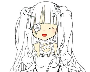 Rating: Safe Score: 0 Tags: 1girl :d closed_eyes detached_collar dress facing_viewer flower hair_flower hair_ornament image kirakishou long_hair open_mouth simple_background smile solo twintails upper_body white_background white_hair User: admin