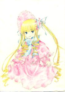 Rating: Safe Score: 0 Tags: 1girl blonde_hair blue_eyes bonnet bow dress drill_hair flower image long_hair long_sleeves looking_at_viewer pink_dress pink_flower red_dress shinku simple_background smile solo traditional_media twin_drills twintails very_long_hair watercolor_(medium) User: admin