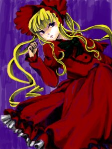 Rating: Safe Score: 0 Tags: 1girl auto_tagged blonde_hair blue_eyes bonnet bow bowtie dress flower frills image long_hair long_sleeves looking_at_viewer purple_background red_dress rose shinku solo User: admin