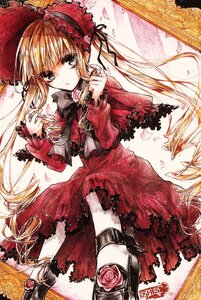 Rating: Safe Score: 0 Tags: 1girl blonde_hair bow dress flower frills green_eyes image long_hair looking_at_viewer marker_(medium) petals red_dress rose rose_petals shinku solo traditional_media twintails User: admin