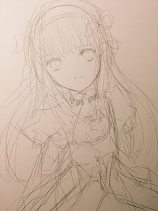 Rating: Safe Score: 0 Tags: 1girl akemi_homura choker dress eyebrows_visible_through_hair hair_ribbon image jewelry kaname_madoka long_hair looking_at_viewer monochrome ribbon simple_background sketch solo suigintou traditional_media white_background User: admin
