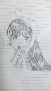 Rating: Safe Score: 0 Tags: 1girl eyebrows_visible_through_hair image long_hair looking_at_viewer monochrome simple_background sketch smile solo suiseiseki traditional_media upper_body User: admin