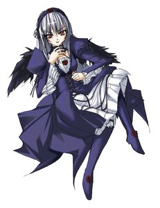 Rating: Safe Score: 0 Tags: 1girl artist_request black_wings detached_collar dress flower frills full_body hairband image juliet_sleeves lactic_acid_bacteria long_hair long_sleeves looking_at_viewer red_eyes rose rozen_maiden silver_hair solo suigintou wings yakult User: admin