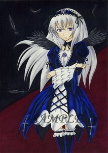 Rating: Safe Score: 0 Tags: 1girl black_wings dress feathers frills hairband image long_hair long_sleeves looking_at_viewer silver_hair solo suigintou wings User: admin