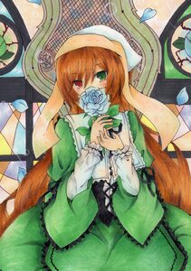 Rating: Safe Score: 0 Tags: 1girl blue_flower blue_rose brown_hair dress flower green_dress green_eyes heterochromia image long_hair looking_at_viewer marker_(medium) petals red_eyes rose solo suiseiseki traditional_media very_long_hair watercolor_(medium) User: admin