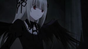 Rating: Safe Score: 0 Tags: 1girl bangs black_dress black_ribbon black_wings closed_mouth detached_collar dress eyebrows_visible_through_hair feathered_wings frills hair_ribbon image juliet_sleeves lolita_fashion long_hair long_sleeves looking_at_viewer red_eyes ribbon silver_hair solo suigintou upper_body wings User: admin
