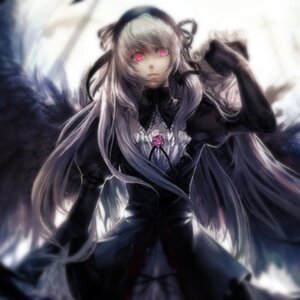 Rating: Safe Score: 0 Tags: 1girl black_dress black_wings blurry depth_of_field dress flower frills gothic_lolita hairband image lolita_fashion long_hair long_sleeves looking_at_viewer pink_eyes puffy_sleeves rose silver_hair solo suigintou wings User: admin