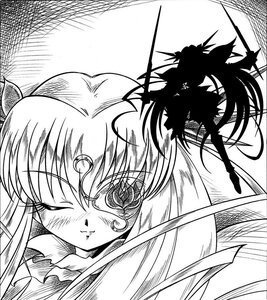 Rating: Safe Score: 0 Tags: 1girl :} arukime barasuishou close-up closed_eyes commentary_request dual_wielding eyepatch flower greyscale hair_ornament holding image long_hair monochrome rozen_maiden silhouette smile solo two_side_up very_long_hair User: admin