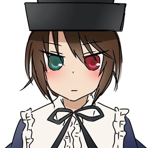 Rating: Safe Score: 0 Tags: 1girl bangs black_ribbon blush brown_hair closed_mouth eyebrows_visible_through_hair frills hat heterochromia image looking_at_viewer neck_ribbon red_eyes ribbon short_hair simple_background solo souseiseki striped white_background User: admin