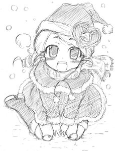 Rating: Safe Score: 0 Tags: 1girl blush boots breath from_above greyscale hat image kanaria long_sleeves looking_at_viewer monochrome open_mouth smile snow snowing solo winter_clothes User: admin