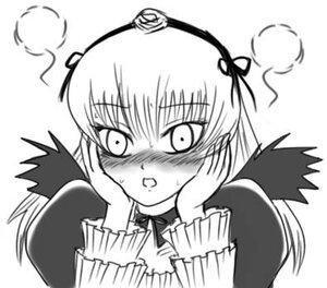 Rating: Safe Score: 0 Tags: 1girl bangs blush dress greyscale hands_on_own_cheeks hands_on_own_face image long_hair long_sleeves looking_at_viewer monochrome open_mouth ribbon simple_background solo suigintou upper_body white_background User: admin