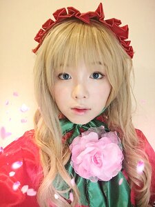 Rating: Safe Score: 0 Tags: 1girl bangs blonde_hair blue_eyes closed_mouth flower lips long_hair looking_at_viewer petals pink_flower pink_rose rose rose_petals shinku solo striped traditional_media User: admin