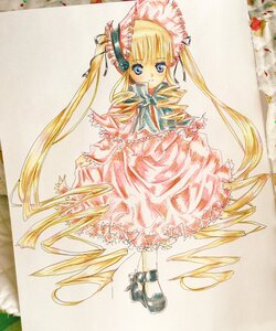 Rating: Safe Score: 0 Tags: 1girl blonde_hair blue_eyes bonnet bow bowtie dress drill_hair frills full_body image long_hair long_sleeves looking_at_viewer marker_(medium) photo shinku shoes solo standing traditional_media twin_drills twintails very_long_hair watercolor_(medium) white_legwear User: admin
