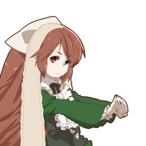 Rating: Safe Score: 0 Tags: 1girl bow brown_hair dress green_dress green_eyes heterochromia image long_sleeves looking_at_viewer red_eyes solo souseiseki suiseiseki white_background User: admin