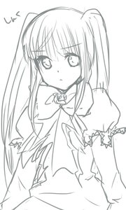 Rating: Safe Score: 0 Tags: 1girl blush dress image juliet_sleeves long_hair long_sleeves looking_at_viewer monochrome puffy_sleeves shinku simple_background sketch solo twintails white_background User: admin