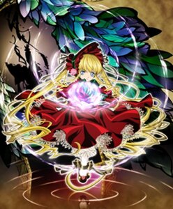 Rating: Safe Score: 0 Tags: 1girl blonde_hair blue_eyes blurry bow depth_of_field dress flower frills full_body image long_hair long_sleeves red_dress rose shinku shoes solo standing very_long_hair wings User: admin