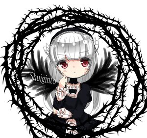 Rating: Safe Score: 0 Tags: 1girl bangs black_dress blush dress eyebrows_visible_through_hair frills gothic_lolita hairband image juliet_sleeves lolita_fashion long_hair long_sleeves looking_at_viewer puffy_sleeves red_eyes silver_hair solo suigintou white_background User: admin