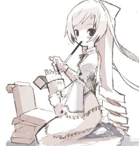 Rating: Safe Score: 0 Tags: 1girl auto_tagged bow dress food hair_bow image long_hair long_sleeves monochrome pocky sitting solo suiseiseki very_long_hair User: admin