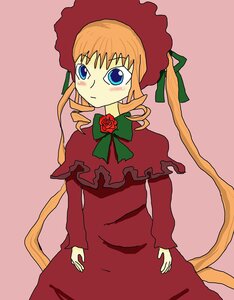 Rating: Safe Score: 0 Tags: 1girl blonde_hair blue_eyes blush bonnet bow bowtie capelet cowboy_shot dress drill_hair flower green_bow image long_hair long_sleeves looking_at_viewer pink_background red_capelet red_dress red_flower rose shinku simple_background solo standing twin_drills twintails User: admin