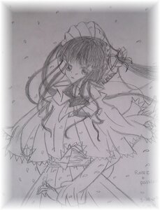 Rating: Safe Score: 0 Tags: 1girl auto_tagged bow frills graphite_(medium) greyscale image long_hair long_sleeves monochrome photo shinku sketch solo torn_clothes traditional_media wide_sleeves User: admin