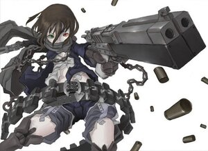 Rating: Safe Score: 0 Tags: 1girl belt black_hair chain green_eyes gun heterochromia image red_eyes shorts solo souseiseki stitches thighhighs weapon User: admin