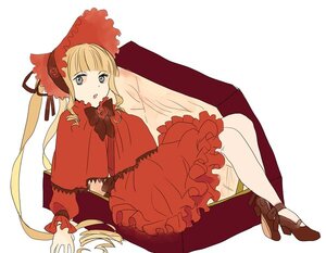 Rating: Safe Score: 0 Tags: 1girl bangs blonde_hair blue_eyes bonnet bow bowtie dress frills image long_hair long_sleeves looking_at_viewer red_dress shinku shoes simple_background sitting solo twintails very_long_hair white_background User: admin