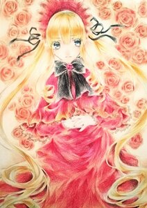 Rating: Safe Score: 0 Tags: 1girl blonde_hair blue_eyes bow bowtie dress flower image long_hair long_sleeves looking_at_viewer pink_flower pink_rose red_dress red_flower rose shinku solo traditional_media very_long_hair User: admin