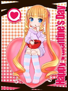 Rating: Safe Score: 0 Tags: 1girl blonde_hair blue_eyes blush chocolate drill_hair food halftone halftone_background heart image long_hair pocky polka_dot polka_dot_background polka_dot_legwear shinku sitting solo sweater twin_drills twintails valentine very_long_hair User: admin