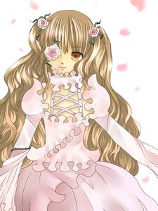 Rating: Safe Score: 0 Tags: 1girl blonde_hair brown_eyes brown_hair dress eyepatch flower hair_flower hair_ornament image kirakishou long_hair petals pink_flower pink_rose rose rose_petals solo striped thorns very_long_hair User: admin