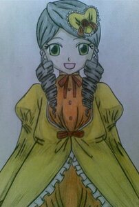 Rating: Safe Score: 0 Tags: 1girl :d bow dress drill_hair frills green_eyes image juliet_sleeves kanaria long_sleeves looking_at_viewer open_mouth puffy_sleeves ribbon simple_background smile solo traditional_media twin_drills yellow_dress User: admin