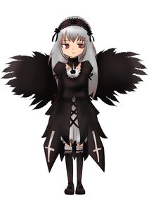 Rating: Safe Score: 0 Tags: 1girl bangs black_dress black_ribbon black_wings boots closed_mouth dress frills full_body hairband image long_hair long_sleeves looking_at_viewer red_eyes rose simple_background solo standing suigintou white_background wings User: admin