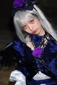 Rating: Safe Score: 0 Tags: 1girl bangs closed_mouth dress flower gothic_lolita hair_ornament lips lolita_fashion long_hair looking_at_viewer red_eyes silver_hair solo suigintou User: admin