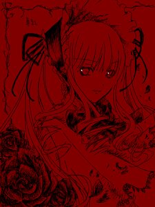 Rating: Safe Score: 0 Tags: 1girl flower image long_hair looking_at_viewer monochrome red_background red_flower red_rose red_theme rose shinku simple_background smile solo User: admin