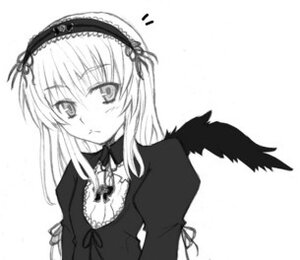 Rating: Safe Score: 0 Tags: 1girl black_wings blush closed_mouth dress frills greyscale hairband image lolita_hairband long_hair long_sleeves looking_at_viewer monochrome puffy_sleeves ribbon simple_background solo striped suigintou upper_body white_background wings User: admin