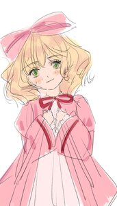 Rating: Safe Score: 0 Tags: 1girl blonde_hair blush curly_hair green_eyes hinaichigo image long_sleeves looking_at_viewer pink_bow ribbon short_hair simple_background sketch smile solo striped wavy_hair white_background wide_sleeves User: admin