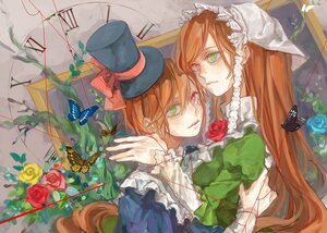 Rating: Safe Score: 0 Tags: 2girls blue_butterfly bug butterfly dress dual_persona flower green_eyes hat heterochromia image insect long_hair multiple_girls pair red_eyes red_flower red_rose rose siblings sisters souseiseki suiseiseki tears top_hat twins vines yellow_flower User: admin