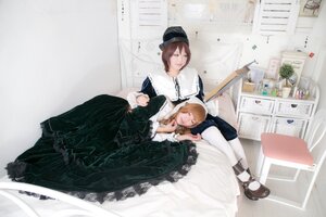 Rating: Safe Score: 0 Tags: 2girls black_dress brown_hair closed_eyes dress hat indoors long_sleeves lying multiple_cosplay multiple_girls pantyhose shoes short_hair siblings sisters sleeping tagme white_legwear User: admin