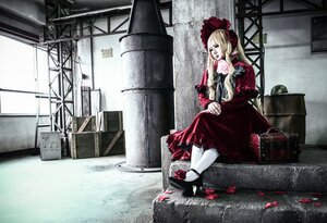 Rating: Safe Score: 0 Tags: 1girl blonde_hair doll dress long_hair petals shinku shoes sitting solo User: admin