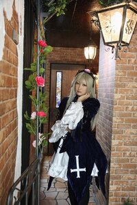 Rating: Safe Score: 0 Tags: 1girl blonde_hair brick_wall dress flower long_hair long_sleeves plant potted_plant rose solo standing suigintou traditional_media window User: admin