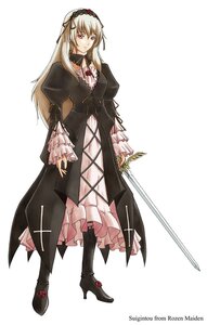 Rating: Safe Score: 0 Tags: 1girl boots dress frilled_sleeves frills full_body hairband high_heels holding image juliet_sleeves long_hair long_sleeves looking_at_viewer pink_eyes puffy_sleeves solo standing suigintou sword weapon User: admin