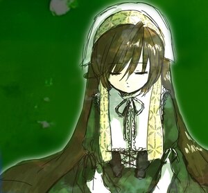 Rating: Safe Score: 0 Tags: 1girl bangs black_ribbon brown_hair closed_eyes closed_mouth dress green_background green_dress image long_hair long_sleeves ribbon simple_background solo suiseiseki very_long_hair User: admin