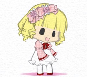 Rating: Safe Score: 0 Tags: 1girl blonde_hair bow chibi dress flower frills hinaichigo image open_mouth pink_bow pink_dress rose smile solo User: admin