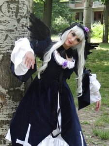 Rating: Safe Score: 0 Tags: 1girl 3d bangs black_dress day dress flower gothic_lolita lace lolita_fashion long_hair long_sleeves looking_at_viewer nail_polish outdoors rose solo suigintou wings User: admin