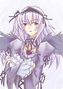 Rating: Safe Score: 0 Tags: 1girl black_ribbon black_wings detached_collar dress flower frilled_sleeves frills hairband image lolita_hairband long_hair long_sleeves looking_at_viewer pink_eyes ribbon silver_hair solo suigintou upper_body wings User: admin